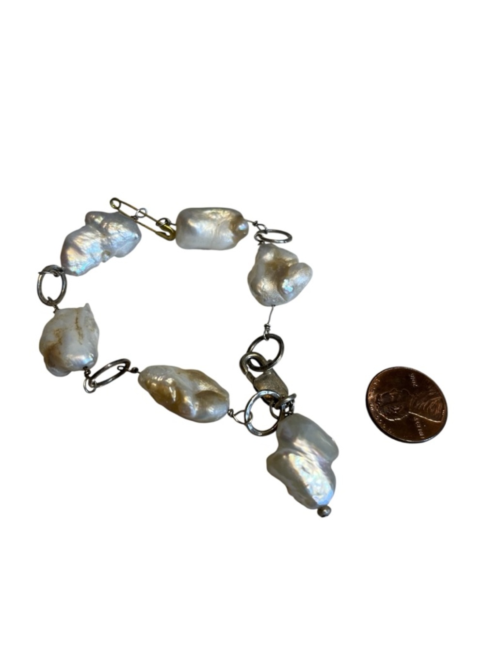 Natural Baroque Pearl Beaded Bracelet 925 Clasp CC O - Picture 3 of 3